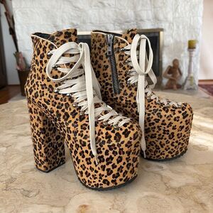 UNIF Hellbound Leopard Print Calf Hair Platform Leather Booties